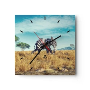 Orologio da parete - Orologio in Vetro - Zebra in un paesaggio africano - 30x30cm - Il grigio non è più di moda - Decorazione murale moderna per soggiorno e camera da letto ARTTOR