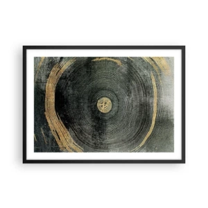 Poster in cornice nera - Cerchi concentrici con accenti dorati - 70x50cm - Cambiamento e persistenza - Decorazione murale moderna per soggiorno e camera da letto ARTTOR