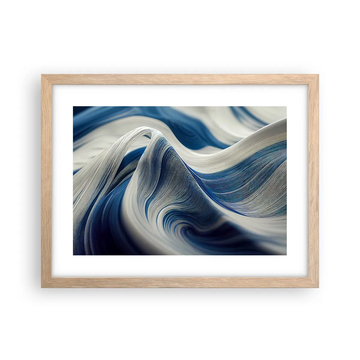 Poster in cornice rovere chiaro - Fluidità di blu e di bianco - 40x30 cm