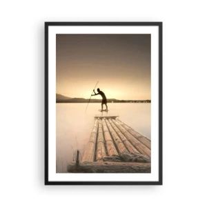 Poster in cornice nera - Una figura su una zattera di bambù al tramonto - 50x70cm - Prima del riposo - Decorazione murale moderna per soggiorno e camera da letto ARTTOR