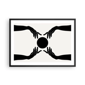 Poster in cornice nera - Mani nere in una composizione simmetrica con una palla - 70x50cm - Segno misterioso - Decorazione murale moderna per soggiorno e camera da letto ARTTOR