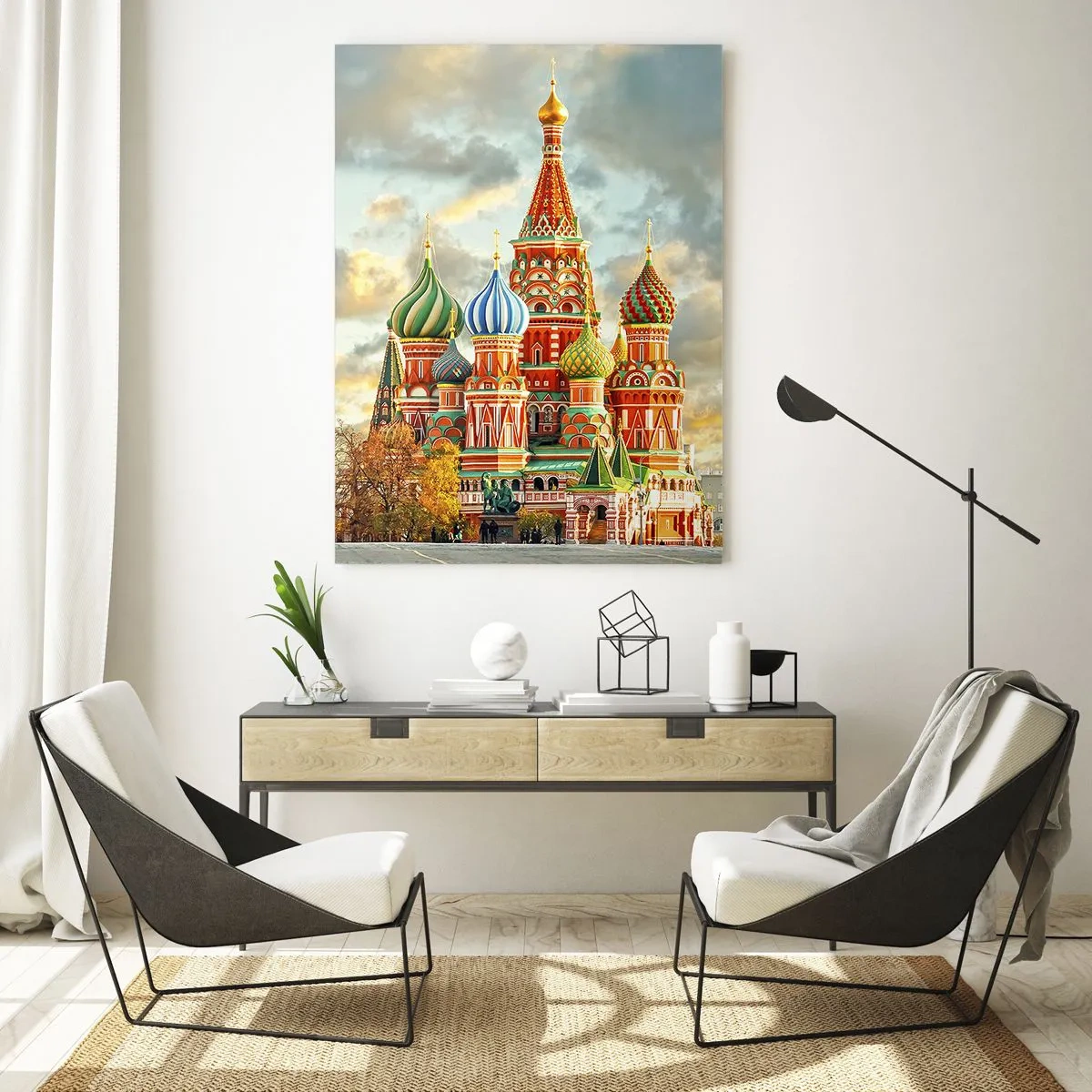 Quadro su vetro - Cattedrale di San Basilio a Mosca contro un cielo nuvoloso - 50x70cm - Neanche Disney potrebbe idearlo - Decorazione murale moderna per soggiorno e camera da letto ARTTOR