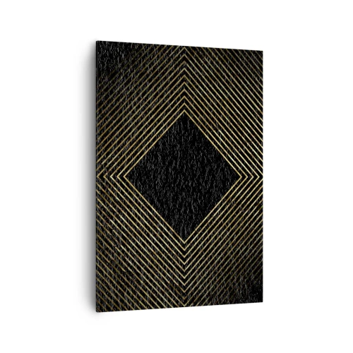 Quadro su tela - Stampe su Tela - Sfondo nero con motivo geometrico di linee dorate - 70x100cm - Geometria in stile glamour - Decorazione murale moderna per soggiorno e camera da letto ARTTOR