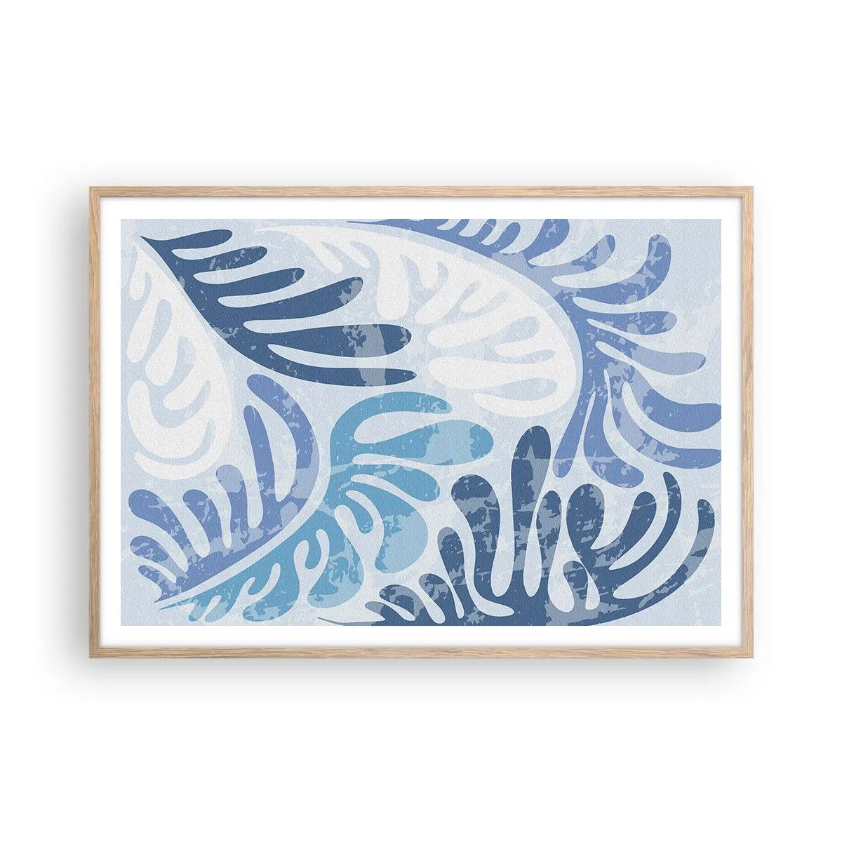 Poster in cornice rovere chiaro - Felci blu - 100x70 cm