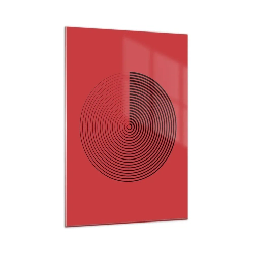 Quadro su vetro - Cerchi concentrici su sfondo rosso - 80x120cm - Movimento circolare - Decorazione murale moderna per soggiorno e camera da letto ARTTOR