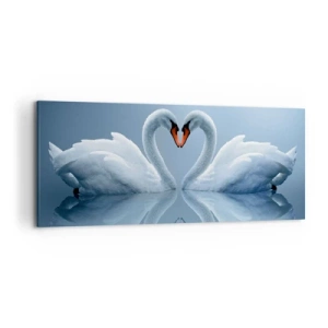 Quadro su tela - Stampe su Tela - Due cigni formano un cuore su una superficie calma dell'acqua - 120x50cm - Il tempo dell'amore - Decorazione murale moderna per soggiorno e camera da letto ARTTOR