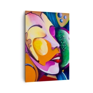 Quadro su tela - Stampe su Tela - Un'astrazione colorata con un motivo facciale in una composizione dinamica - 70x100cm - Toccare con il colore - Decorazione murale moderna per soggiorno e camera da letto ARTTOR