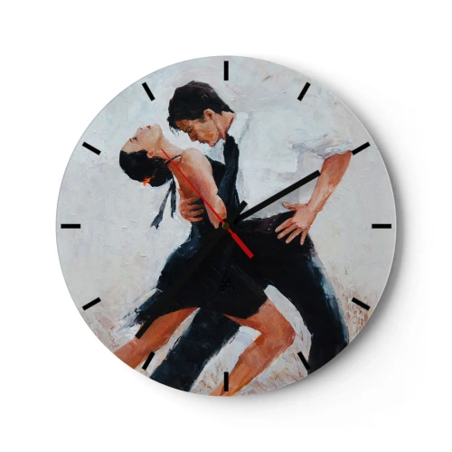 Orologio da parete - Orologio in Vetro - Una coppia che balla il tango in una posa dinamica e passionale - 30x30cm - Il tango dei miei sogni - Decorazione murale moderna per soggiorno, cucina e camera da letto ARTTOR