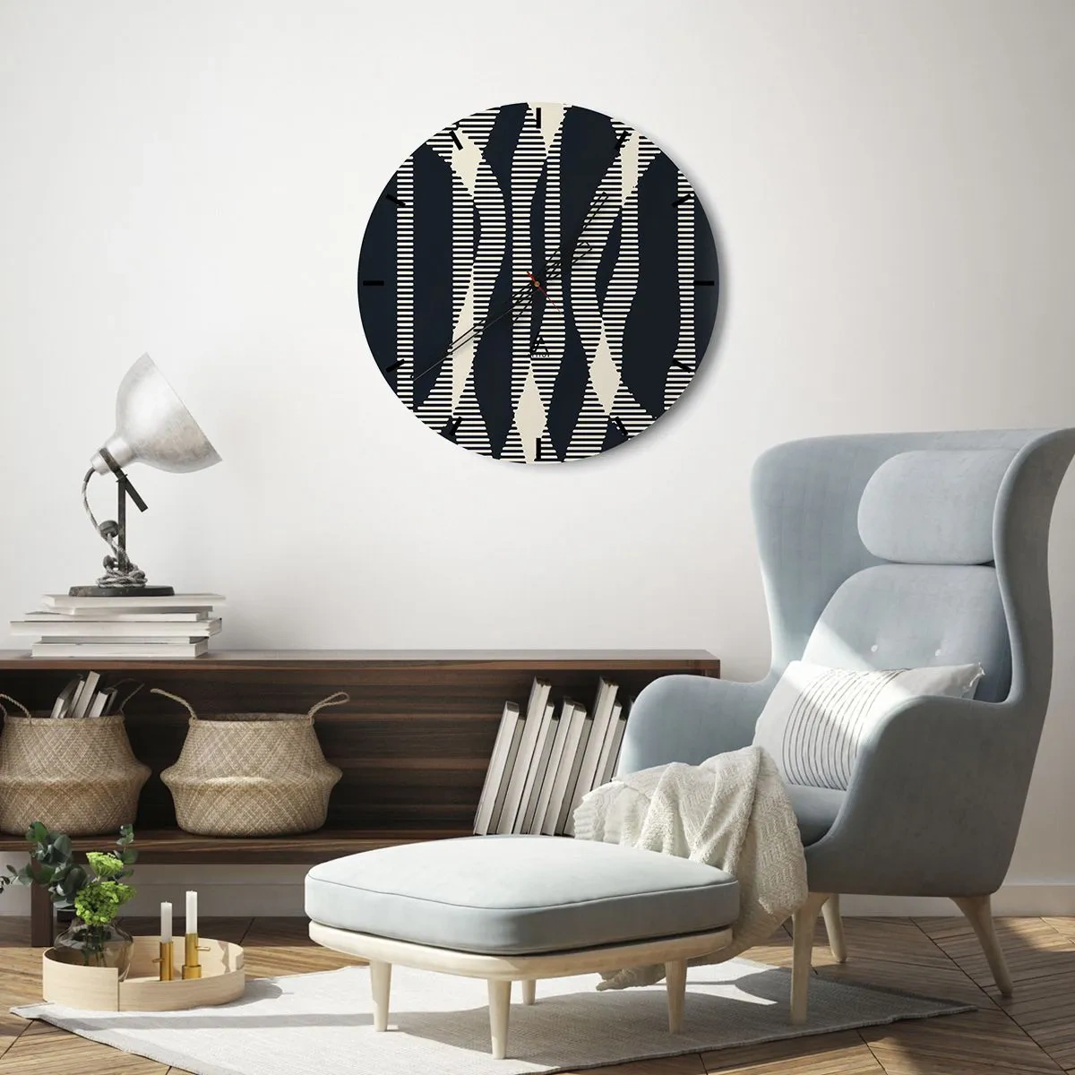 Orologio da parete - Orologio in Vetro - Motivo a righe nere e beige con effetto ottico - 30x30cm - Tentativo di rompere l'oscurità - Decorazione murale moderna per soggiorno, cucina e camera da letto ARTTOR