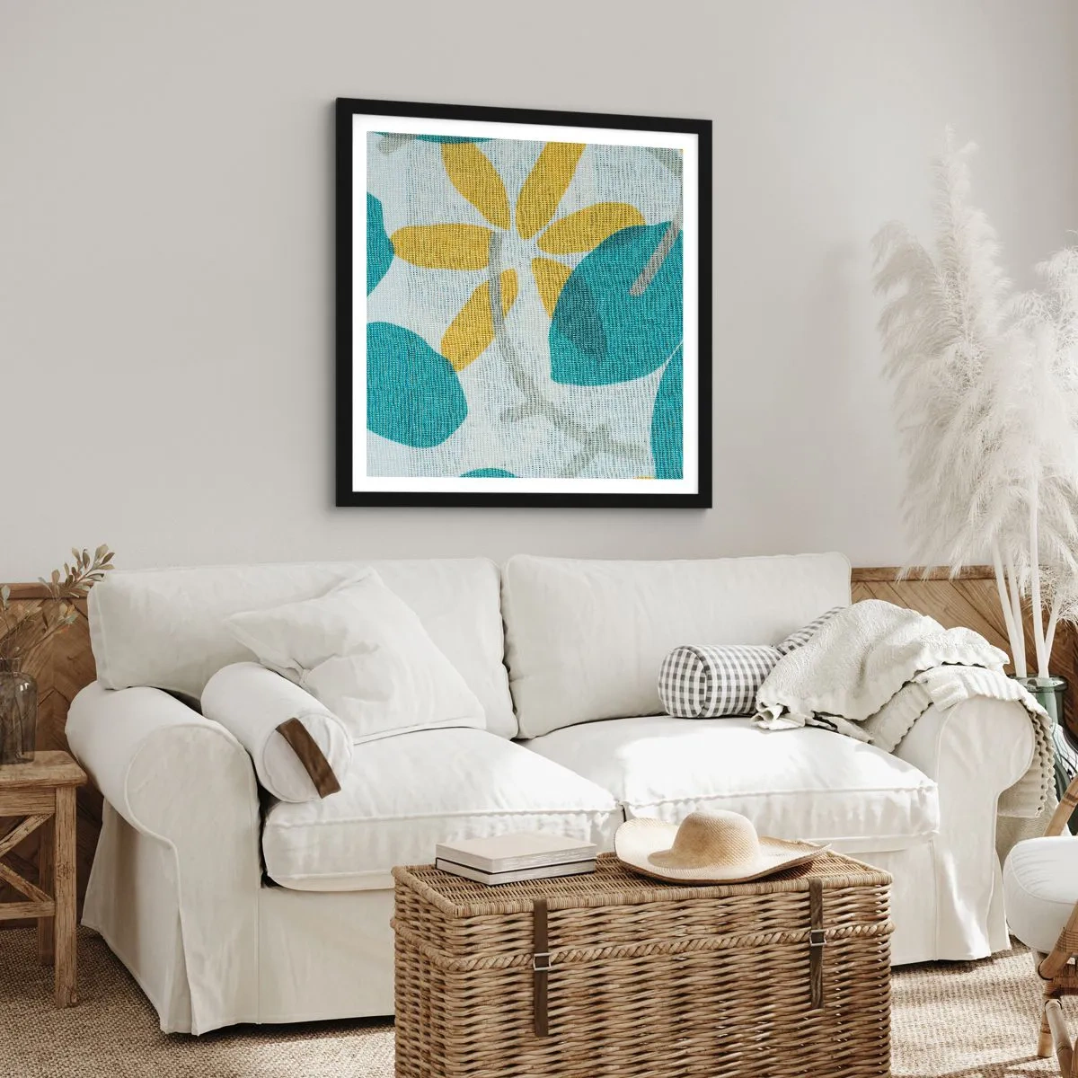 Poster in cornice nera - Tra le foglie azzurre - 60x60 cm