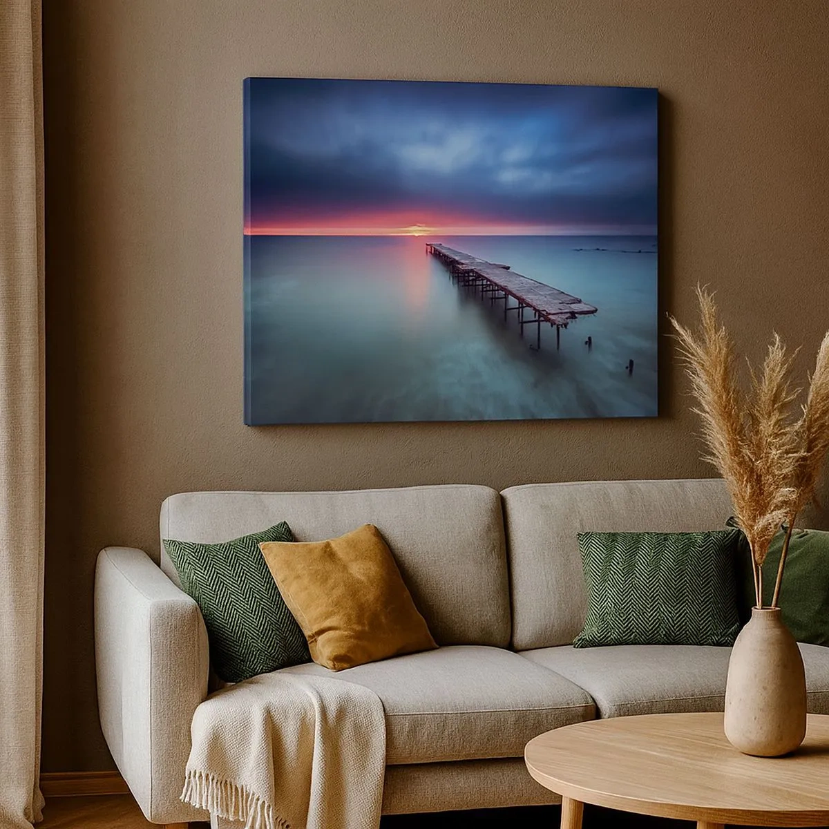 Quadro su tela - Stampe su Tela - Un molo di legno che conduce direttamente al mare al tramonto - 70x50cm - Tra il cielo e la terra - Decorazione murale moderna per soggiorno e camera da letto ARTTOR