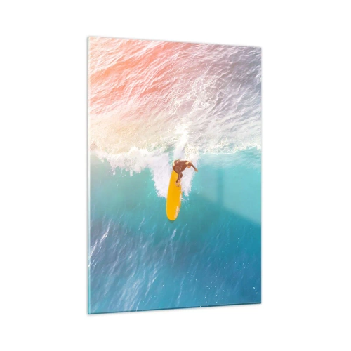 Quadro su vetro - Surfista che cavalca un'onda nell'oceano turchese - 50x70cm - Il cavaliere dell'oceano - Decorazione murale moderna per soggiorno e camera da letto ARTTOR