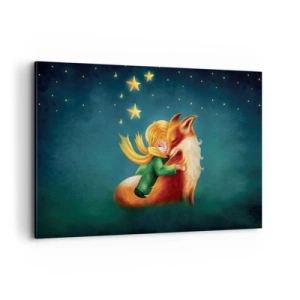 Quadro su tela - Stampe su Tela - Un ragazzo con una volpe in un ambiente magico con le stelle - 120x80cm - Il piccolo principe - Decorazione murale moderna per soggiorno e camera da letto ARTTOR