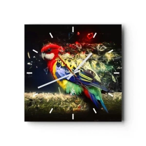 Orologio da parete - Orologio in Vetro - Un pappagallo dai colori vivaci su uno sfondo di effetti di luce - 30x30cm - Messaggero di luce - Decorazione murale moderna per soggiorno e camera da letto ARTTOR