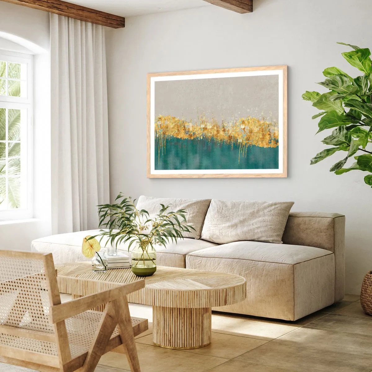 Poster in cornice rovere chiaro - Confine dorato - 70x50 cm