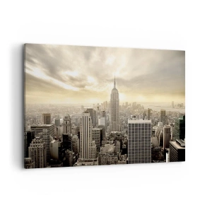 Quadro su tela - Stampe su Tela - Panorama della città con vista sull'Empire State Building - 120x80cm - New York in grigio - Decorazione murale moderna per soggiorno e camera da letto ARTTOR