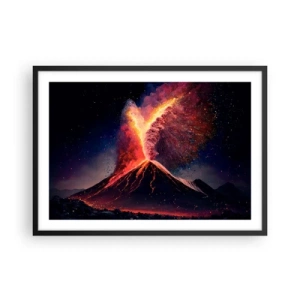 Poster in cornice nera - Un'eruzione vulcanica unica di notte con colori dinamici. - 70x50cm - Bellezza e minaccia - Decorazione murale moderna per soggiorno e camera da letto ARTTOR