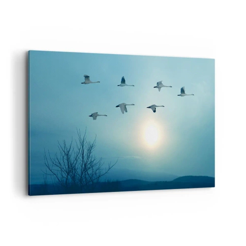 Quadro su tela - Stampe su Tela - Cigni in volo al mattino - 120x80cm - Addio estate, quest'anno - Decorazione murale moderna per soggiorno e camera da letto ARTTOR