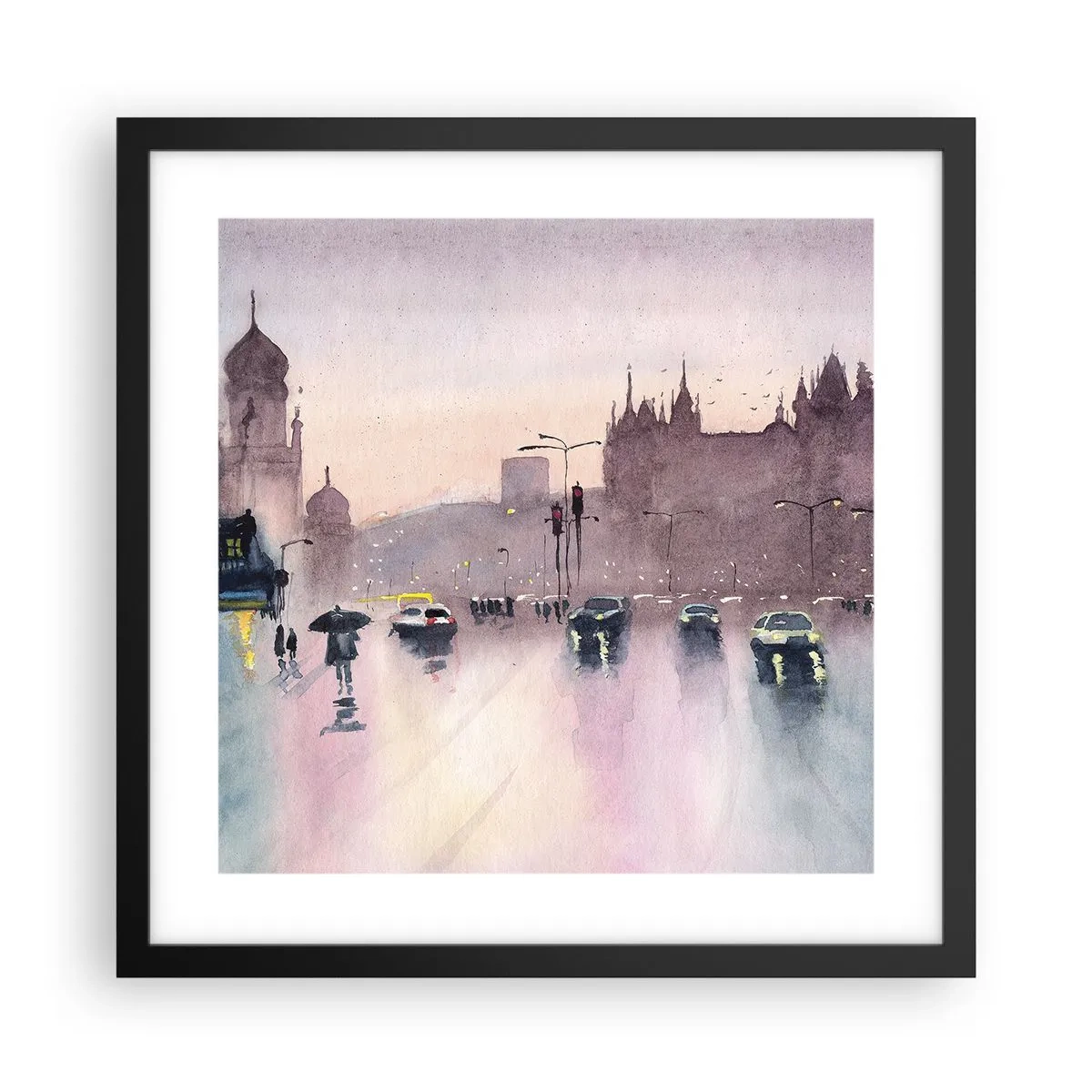 Poster in cornice nera - Nella nebbia piovigginosa - 40x40 cm