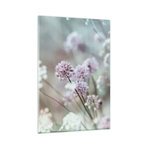 Quadro su vetro - Fiori delicati in tonalità pastello - 80x120cm - Le dolci filigrane delle erbe - Decorazione murale moderna per soggiorno e camera da letto ARTTOR