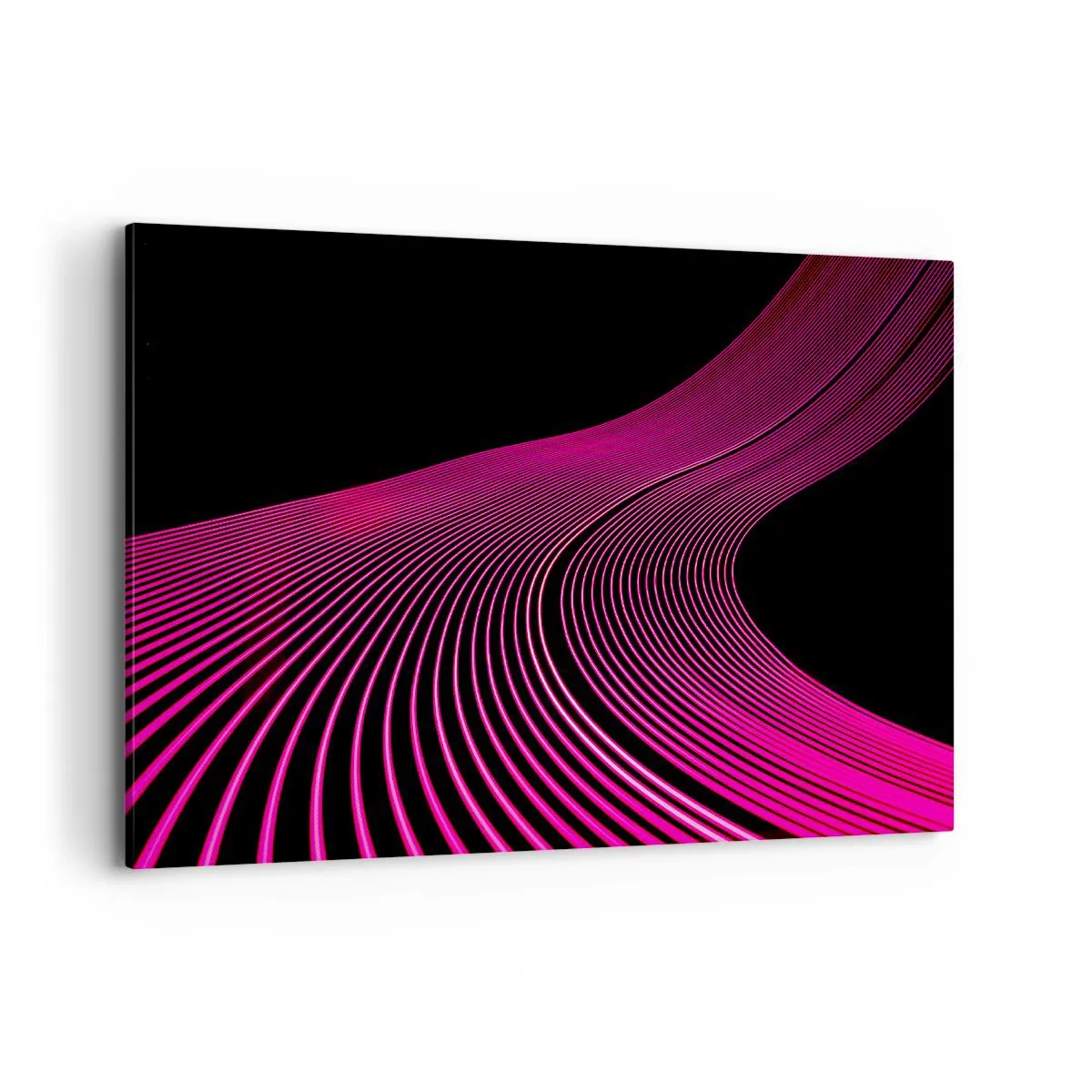 Quadro su tela - Stampe su Tela - Linee futuristiche nei toni del rosa su sfondo nero - 120x80cm - Il viale della luce - Decorazione murale moderna per soggiorno e camera da letto ARTTOR