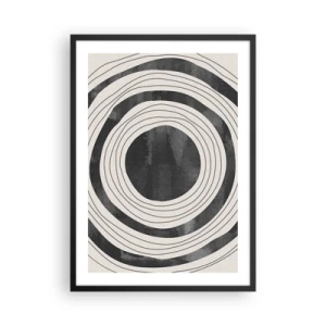 Poster in cornice nera - Cerchi concentrici astratti in bianco e nero - 50x70cm - Proprio al centro - Decorazione murale moderna per soggiorno e camera da letto ARTTOR