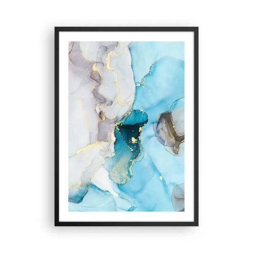 Poster in cornice nera - Una composizione astratta nei toni del blu con delicati accenti dorati. - 50x70cm - Studio di incontro tra grigio e turchese - Decorazione murale moderna per soggiorno e camera da letto ARTTOR
