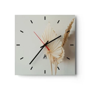 Orologio da parete - Orologio in Vetro - Foglie di palma secche in una disposizione minimalista - 30x30cm - Quando serve il sollievo - Decorazione murale moderna per soggiorno e camera da letto ARTTOR