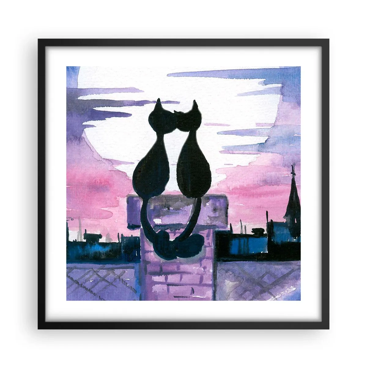 Poster in cornice nera - Appuntamento sotto la luna - 50x50 cm