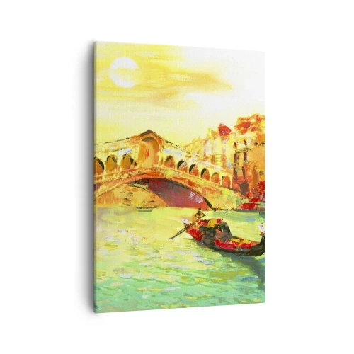 Quadro su tela - Stampe su Tela - Un pittoresco ponte sul canale con una gondola alla luce del sole al tramonto - 50x70cm - Il pellegrinaggio degli innamorati - Decorazione murale moderna per soggiorno e camera da letto ARTTOR
