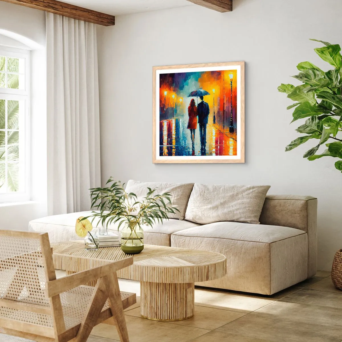 Poster in cornice rovere chiaro - Insieme la notte è colorata - 40x40 cm