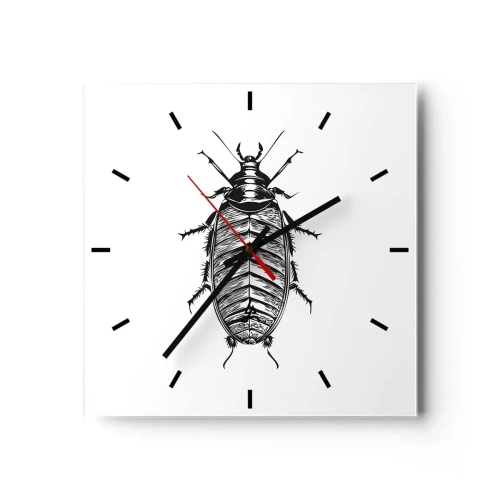 Orologio da parete - Orologio in Vetro - Grafica di un insetto bianco e nero su sfondo bianco - 30x30cm - Che esemplare! - Decorazione murale moderna per soggiorno e camera da letto ARTTOR