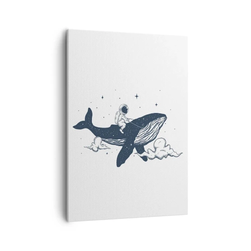 Quadro su tela - Stampe su Tela - Astronauta su una balena che galleggia nello spazio - 50x70cm - Avventura nello spazio - Decorazione murale moderna per soggiorno e camera da letto ARTTOR