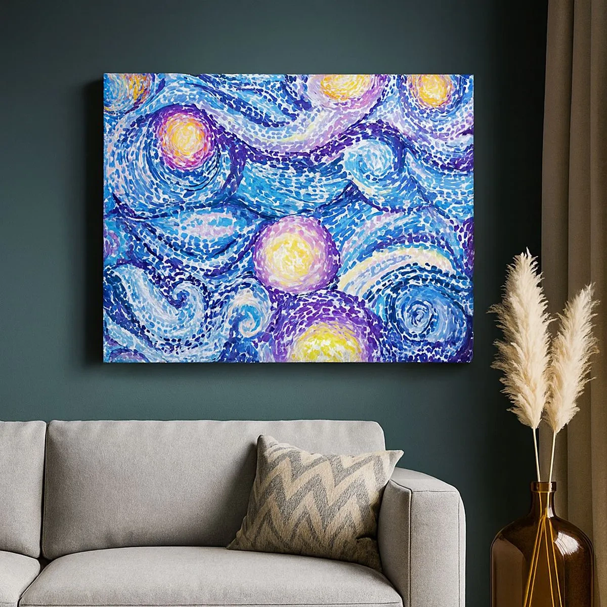 Quadro su tela - Stampe su Tela - Un'interpretazione artistica del cielo stellato nello stile di Van Gogh - 70x50cm - Dal quadro di Van Gogh - Decorazione murale moderna per soggiorno e camera da letto ARTTOR