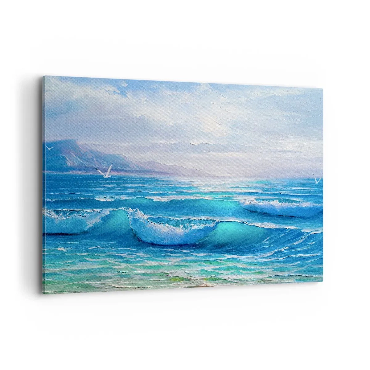 Quadro su tela - Stampe su Tela - Un pittoresco paesaggio marino con onde e cielo azzurro - 100x70cm - Porta sollievo - Decorazione murale moderna per soggiorno e camera da letto ARTTOR
