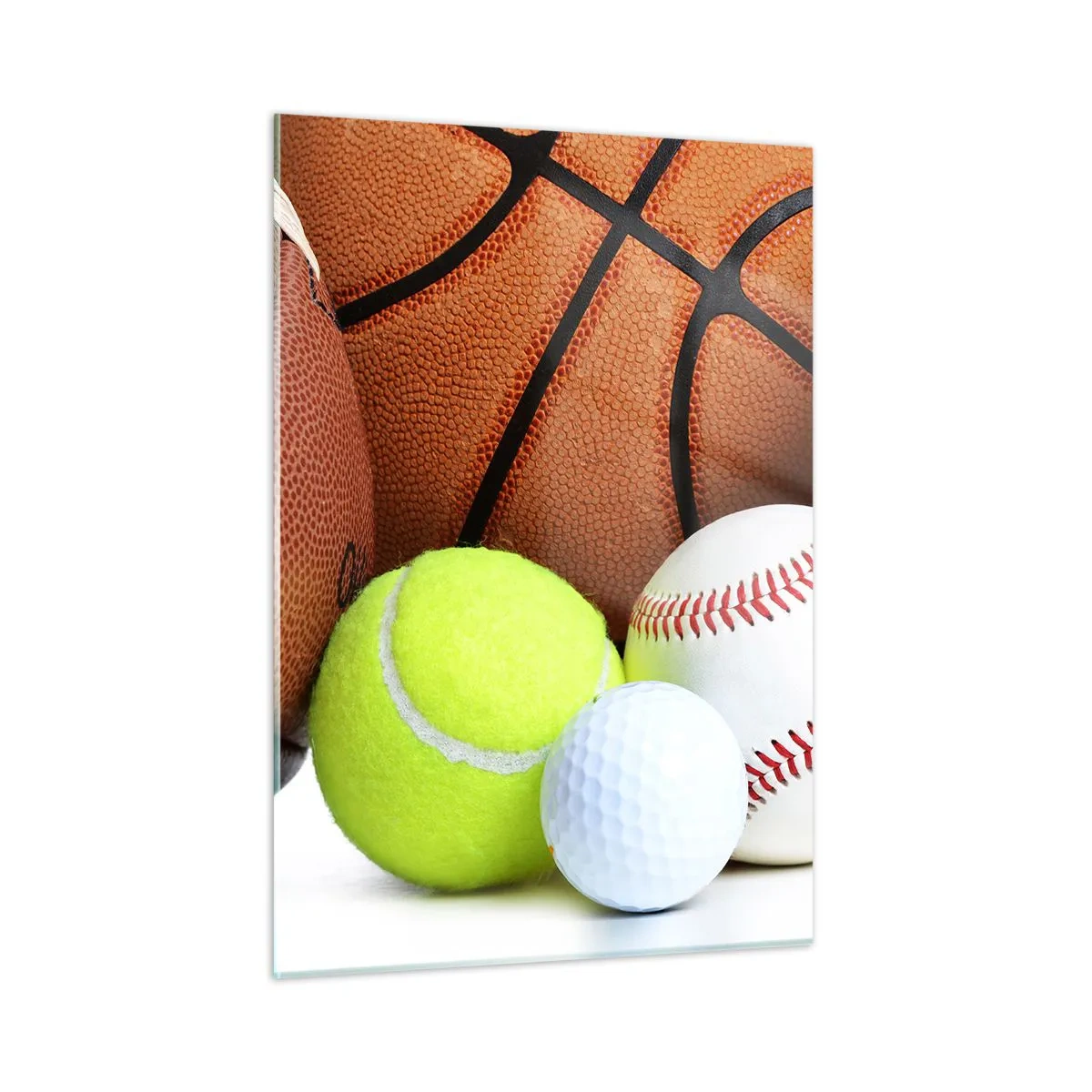 Quadro su vetro - Un set di palline sportive su uno sfondo bianco - 50x70cm - La palla ci unisce! - Decorazione murale moderna per soggiorno e camera da letto ARTTOR