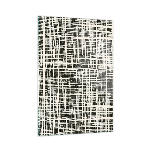 Quadro su vetro - Un'astrazione in bianco e nero che ricorda una griglia di punti. - 50x70cm - Composizione tessuta - Decorazione murale moderna per soggiorno e camera da letto ARTTOR