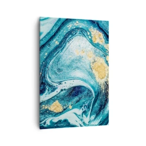 Quadro su tela - Stampe su Tela - Una composizione astratta di onde e accenti dorati - 70x100cm - Vortice blu - Decorazione murale moderna per soggiorno e camera da letto ARTTOR