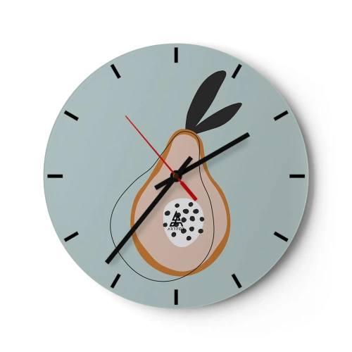 Orologio da parete - Orologio in Vetro - Pera astratta su sfondo pastello con foglie nere - 30x30cm - Penetrare la natura delle cose - Decorazione murale moderna per soggiorno, cucina e camera da letto ARTTOR