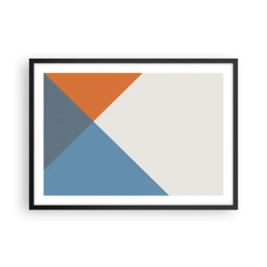 Poster in cornice nera - Triangoli geometrici nei toni del blu e dell'arancione - 70x50cm - Ad angolo... - Decorazione murale moderna per soggiorno e camera da letto ARTTOR