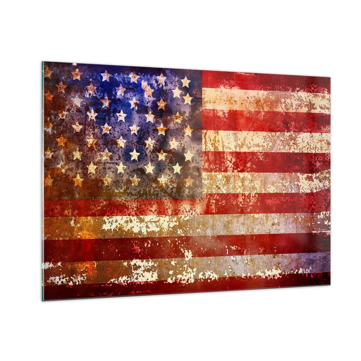 Quadro su vetro - Bandiera americana arrugginita - 100x70cm - L'attimo non passa - Decorazione murale moderna per soggiorno e camera da letto ARTTOR