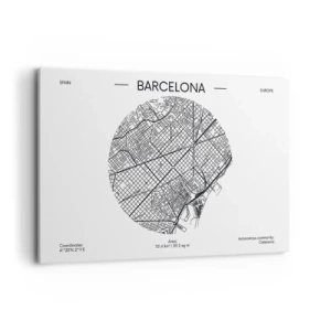 Quadro su tela - Stampe su Tela - Una mappa di Barcellona in stile minimalista in bianco e nero - 120x80cm - Anatomia di Barcellona - Decorazione murale moderna per soggiorno e camera da letto ARTTOR
