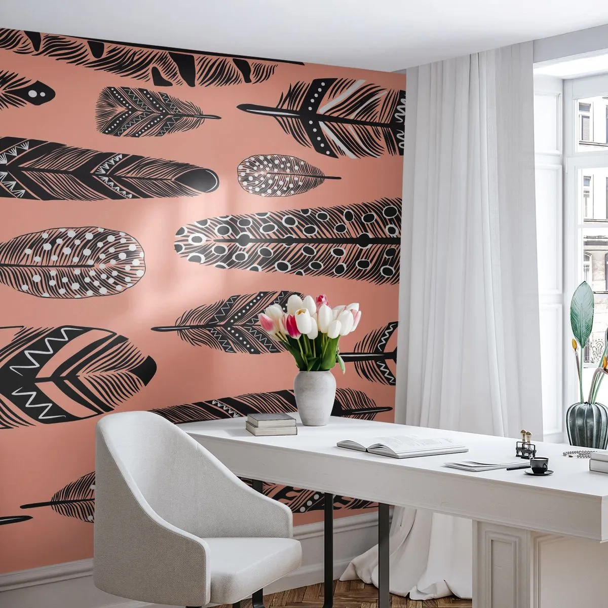 Fotomurali Premium Canvas - Collezione indiana - Astrazione, Piume, Boho - 500x350 cm