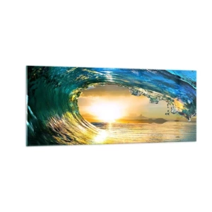 Quadro su vetro - Nel cristallo oro e smeraldo - 100x40 cm