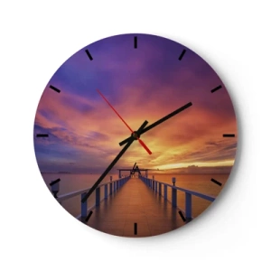 Orologio da parete - Orologio in Vetro - Un molo in riva al mare al tramonto dai colori caldi - 30x30cm - Senza fine - Decorazione murale moderna per soggiorno, cucina e camera da letto ARTTOR