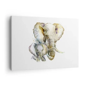 Quadro su tela - Stampe su Tela - Elefanti acquerellati in colori tenui - 70x50cm - Con mamma: il posto migliore - Decorazione murale moderna per soggiorno e camera da letto ARTTOR
