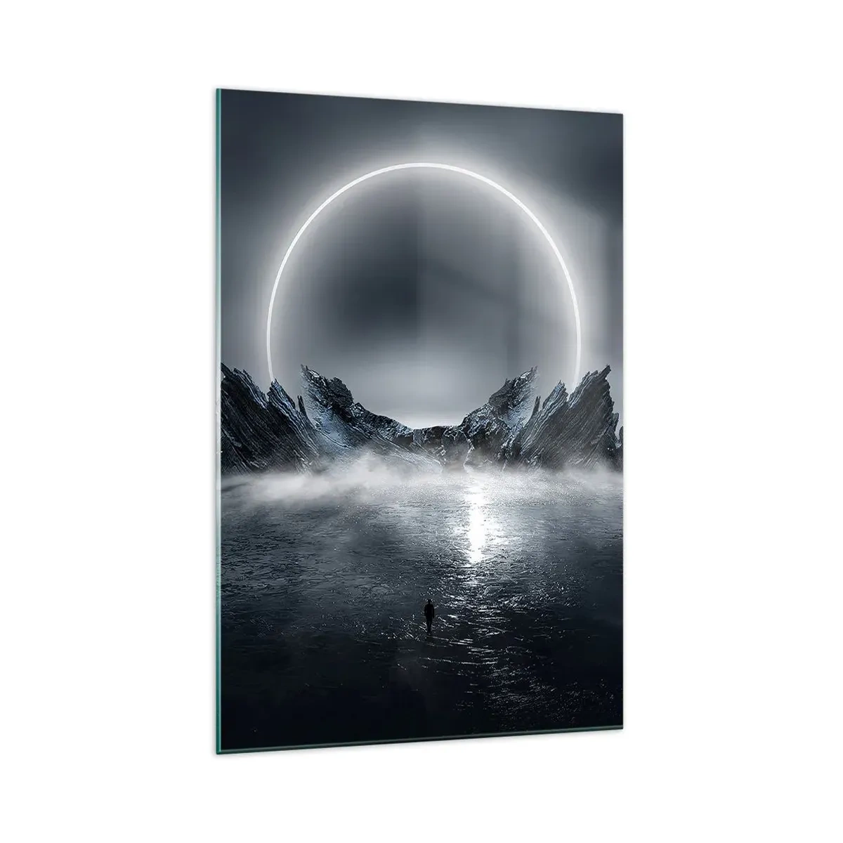 Quadro su vetro - Paesaggio misterioso con un anello di luce sulle montagne - 70x100cm - La fine del racconto - Decorazione murale moderna per soggiorno e camera da letto ARTTOR