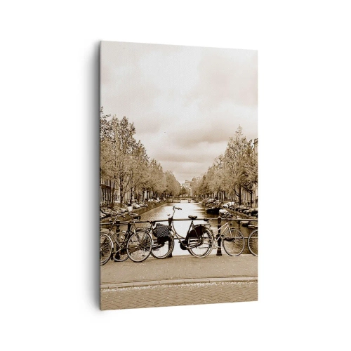 Quadro su tela - Stampe su Tela - Ponte ciclabile sul canale in seppia - 80x120cm - Atmosfera olandese - Decorazione murale moderna per soggiorno e camera da letto ARTTOR