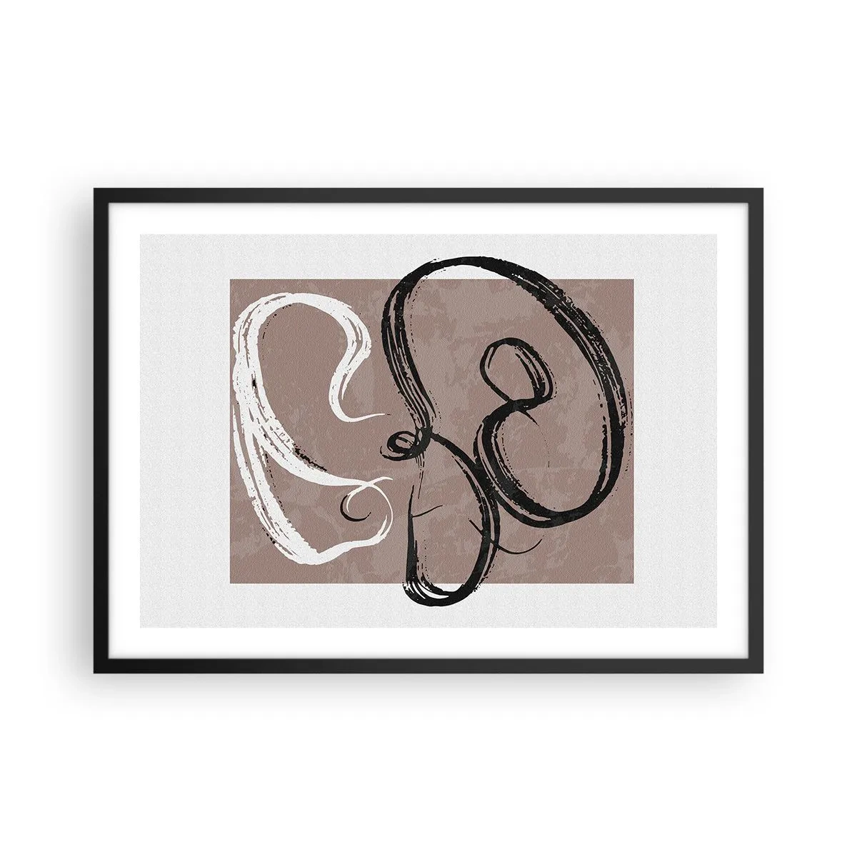 Poster in cornice nera - Astrazione in bianco e nero su sfondo beige - 70x50cm - Composizione: alla ricerca della pienezza - Decorazione murale moderna per soggiorno e camera da letto ARTTOR