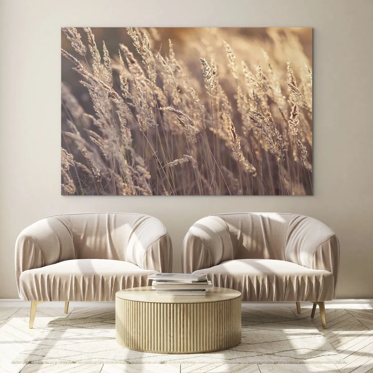 Quadro su vetro - Erbe dorate illuminate dai raggi del sole al tramonto - 100x70cm - Pronti a salutare l'autunno - Decorazione murale moderna per soggiorno e camera da letto ARTTOR